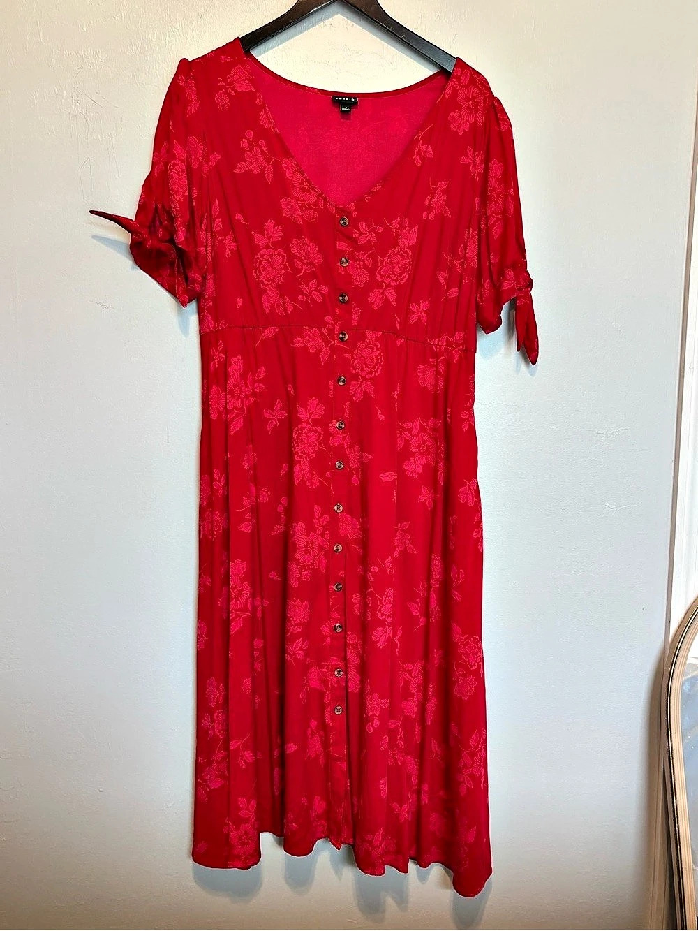 Torrid Button Down Challis Midi Dress Floral Red Size 1